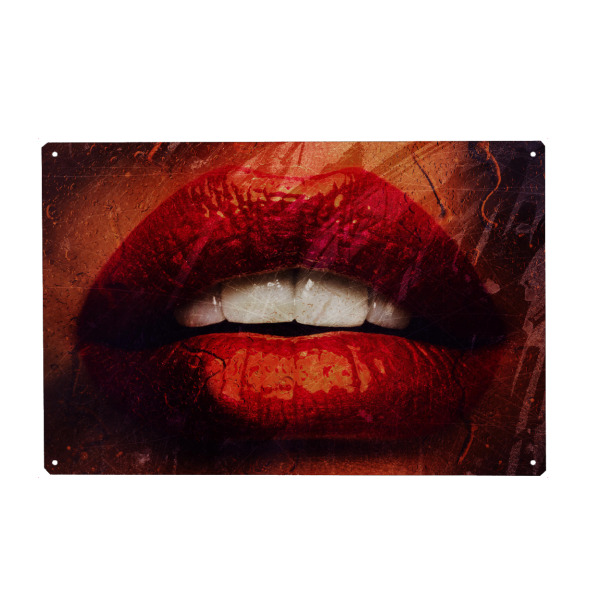 Metall Poster "Rainy Days Tas" artboxONE - Menschen - Makeup,Red,Mouth,Redlips,Rot,Lippenstift,Rainyday,Rain,Lippen,Sexy,Frau,Female,Woman,Mund,Zähne