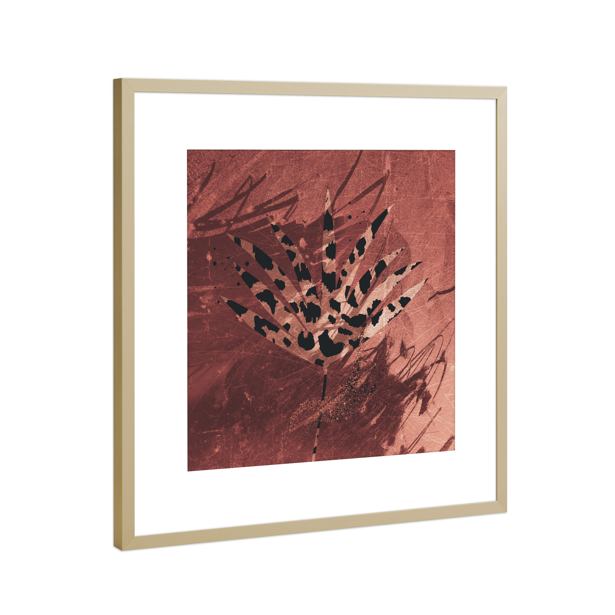 Poster mit Rahmen Gold "Leopard with tropical jungle" artboxONE - Natur,Floral,Tiere,Abstrakt