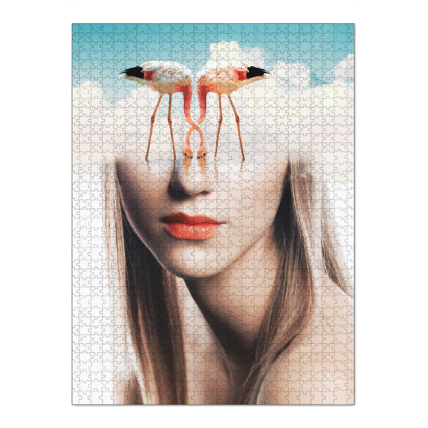 Puzzle Ravensburger "Woman and pink flamingos" artboxONE - Natur,Tiere,Menschen