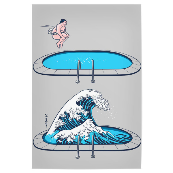 Poster "Sumo Wave" artboxONE - Menschen,Städte / Tokio - Sumo,Wave,Tsunami,Japan,Asia,Parody,Gag,Humor,Summer,Wellen,Wasser,Water