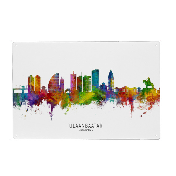Holzbild "Ulaanbaatar Mongolia Skyline txt" artboxONE - Städte