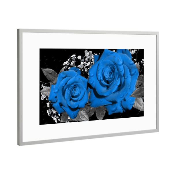 Poster mit Rahmen Silber "Rosen Liebe classic blue ck" artboxONE - Floral,Abstrakt,Festivals - Rosen,Liebe,Blume,Flower,Rose,Blau,Classic,Floral