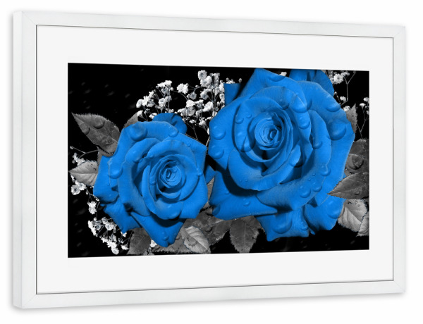 Poster mit Rahmen weiß "Rosen Liebe classic blue ck" artboxONE - Floral,Abstrakt,Festivals - Rosen,Liebe,Blume,Flower,Rose,Blau,Classic,Floral