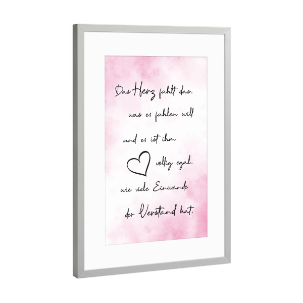 Poster mit Rahmen Silber "Herz vs. Verstand" artboxONE - Typografie,Liebe