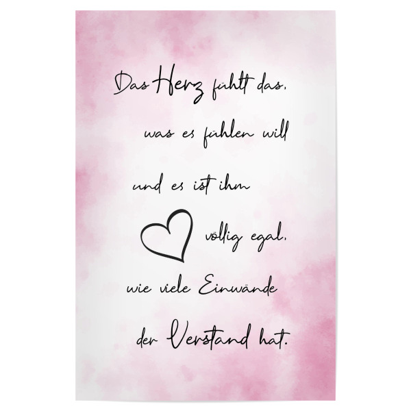 Poster 30x20 cm "Herz vs. Verstand" artboxONE - Typografie,Liebe - Liebe,Herz,Verstand,Gefühl,Einwand,Siegt,Typo,Typografie,Handschrift,Handlettering