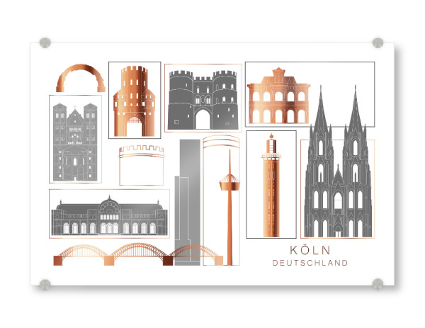Acrylglasbild "Cologne skyline copper" artboxONE - Städte,Städte / Köln,Reise,Architektur,Kartografie