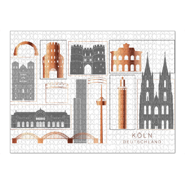 Puzzle Ravensburger "Cologne skyline copper" artboxONE - Städte,Städte / Köln,Reise,Architektur,Kartografie