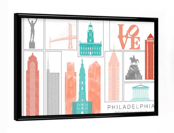 Poster mit schwarzem Rahmen "Philadelphia skyline coral" artboxONE - Städte,Reise,Architektur