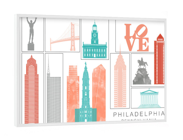 Poster mit weißem Rahmen "Philadelphia skyline coral" artboxONE - Städte,Reise,Architektur