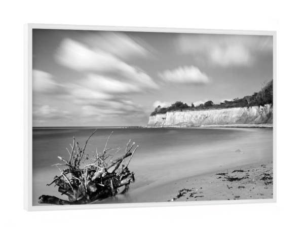 Poster mit weißem Rahmen "Wurzel am Strand" artboxONE - Natur,Schwarzweiß,Reise / Strand und Meer