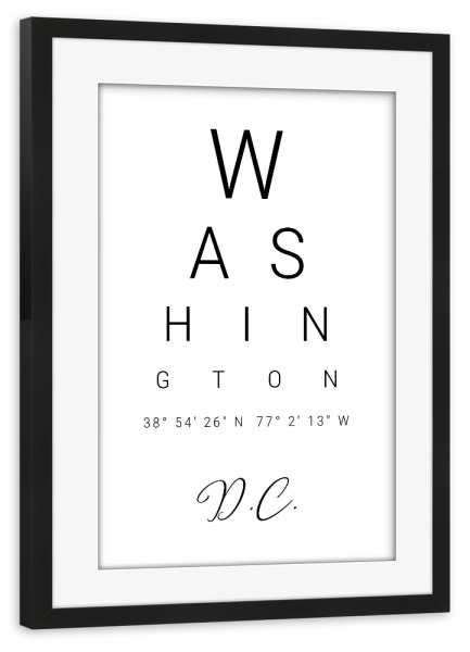 Poster mit Rahmen schwarz "Washington D.C" artboxONE - Städte,Typografie,Reise,Schwarzweiß,Städte / Washington