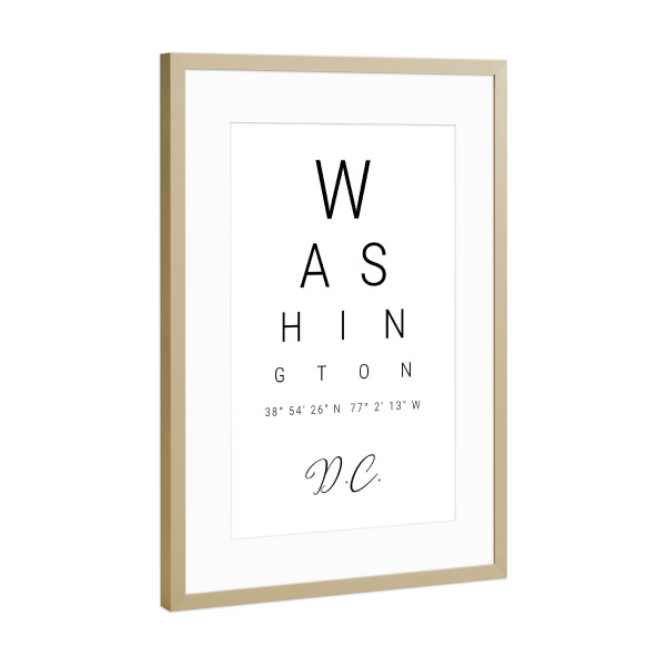 Poster mit Rahmen Gold "Washington D.C" artboxONE - Städte,Typografie,Reise,Schwarzweiß,Städte / Washington