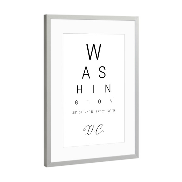 Poster mit Rahmen Silber "Washington D.C" artboxONE - Städte,Typografie,Reise,Schwarzweiß,Städte / Washington