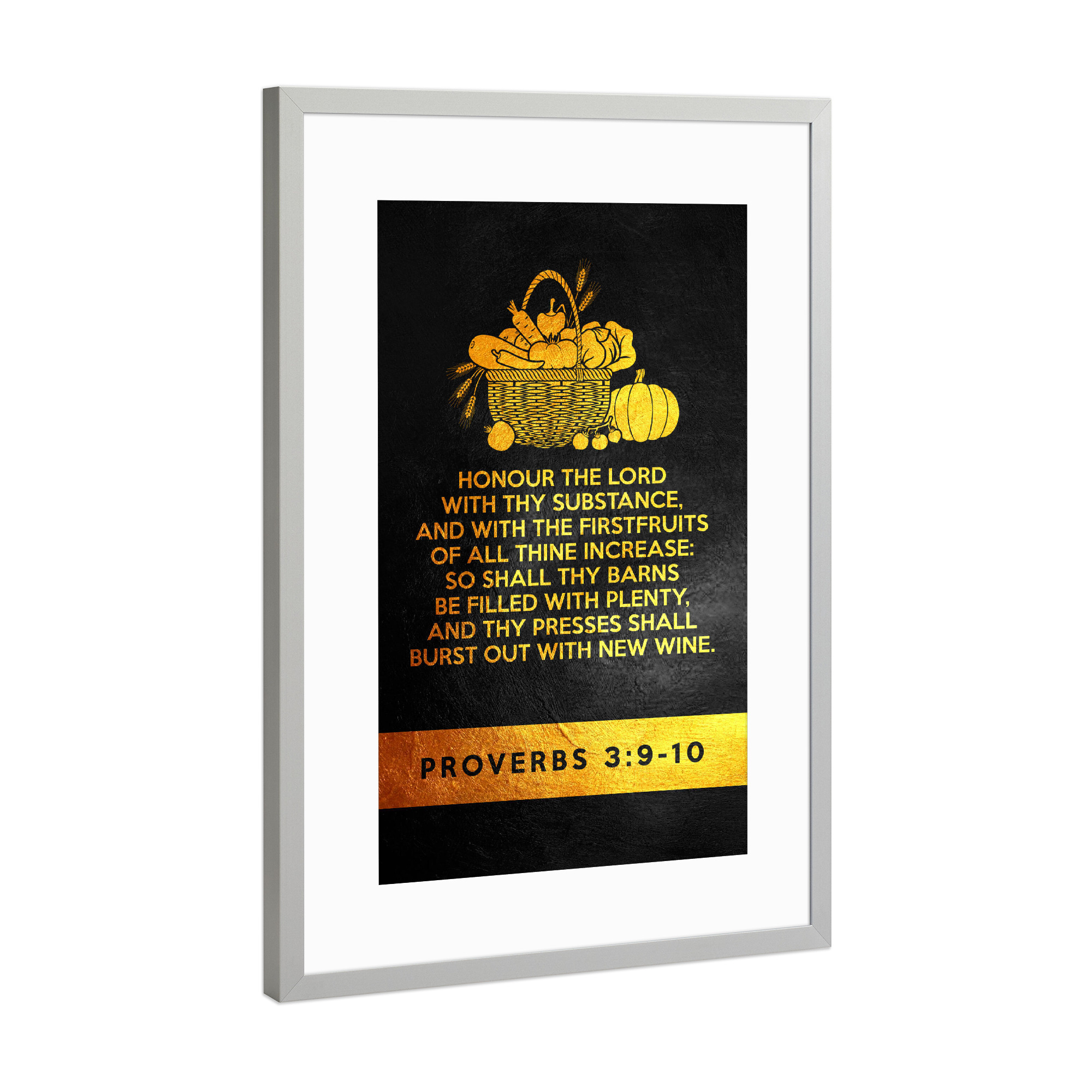 Poster mit Rahmen Silber "Proverbs 3:9-10" artboxONE - Typografie