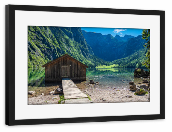 Poster mit Rahmen schwarz "Bootshaus am Obersee" artboxONE - Natur,Reise,Architektur