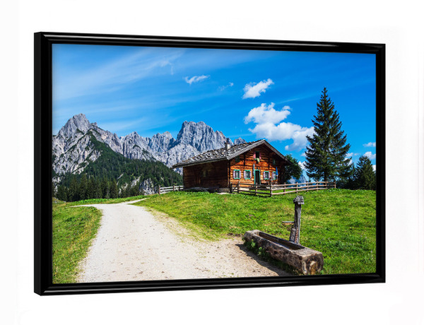 Poster mit schwarzem Rahmen "Litzlalm mit Hütte in Österreich" artboxONE - Natur,Reise