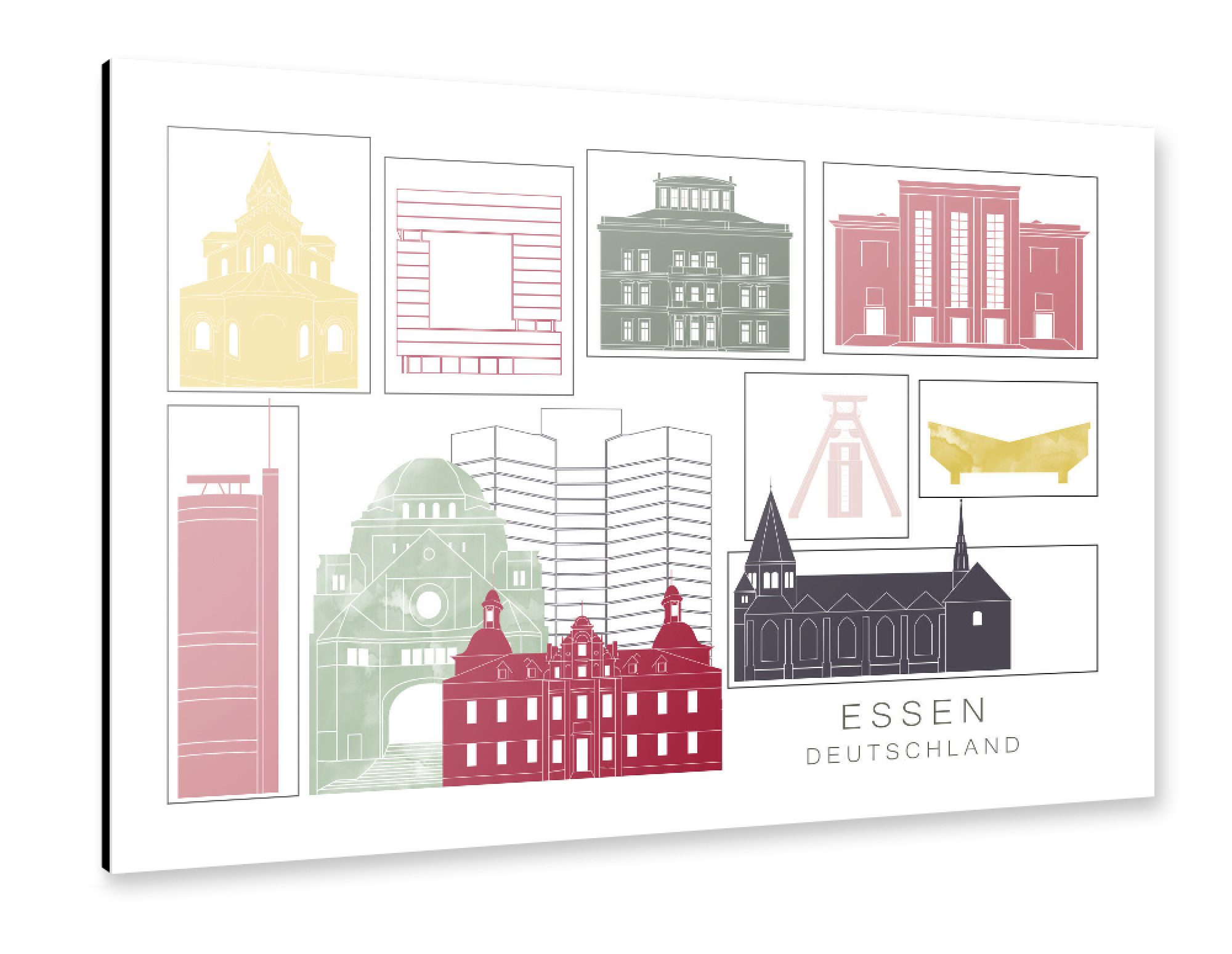 Alu-Dibond "Essen skyline burgundy" 75x50 cm artboxONE