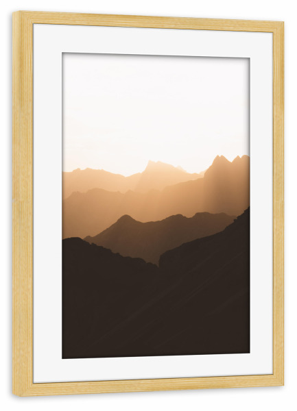 Poster mit Rahmen kiefer "Bergspitzen im Sonnenaufgang" artboxONE - Natur,Reise,Reise / Länder
