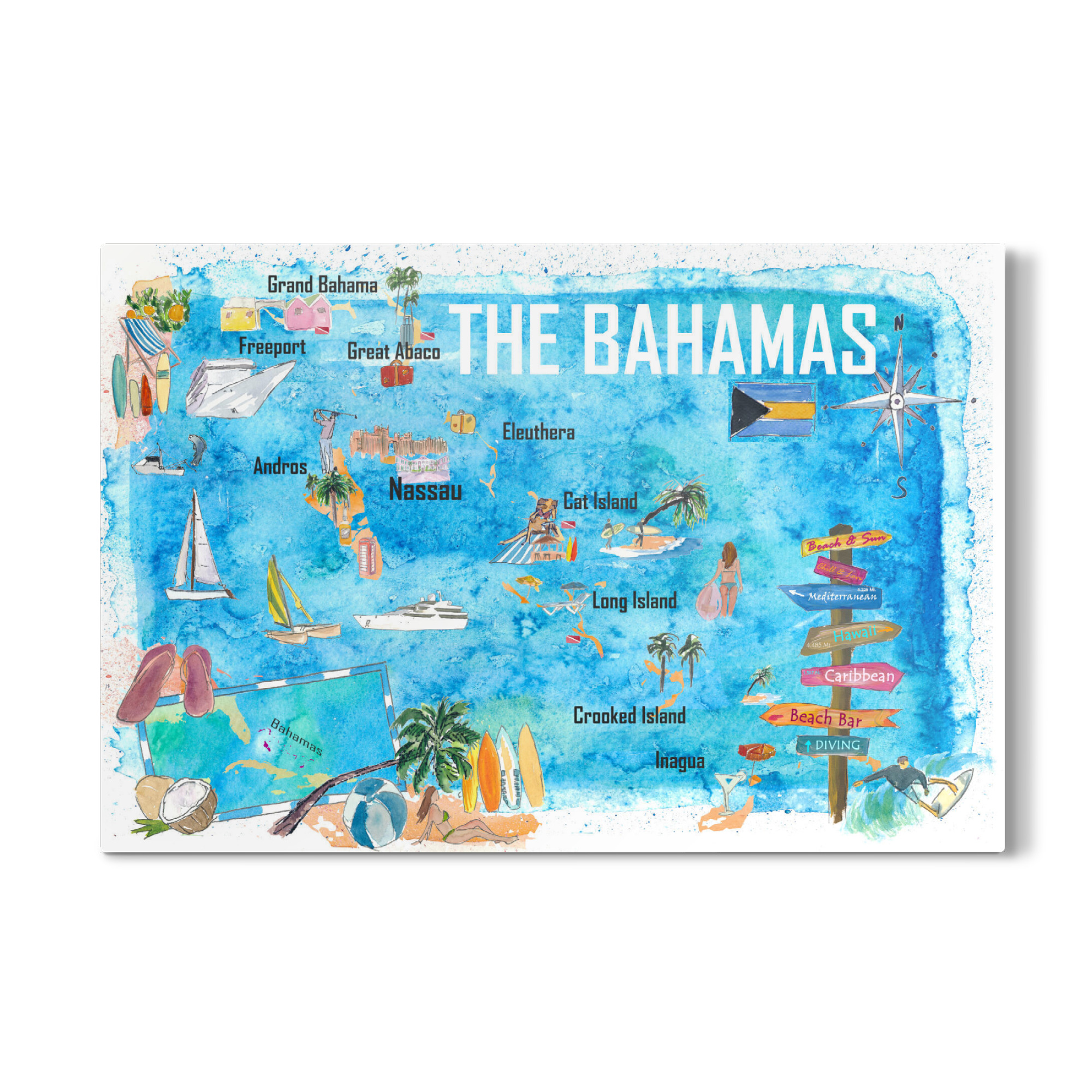 Galerie-Print "Bahamas illustrierte Karte" 30x20 cm artboxONE