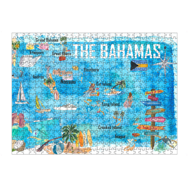 artboxONE Puzzle "Bahamas illustrierte Karte" artboxONE - Reise,Reise / Strand und Meer,Kartografie
