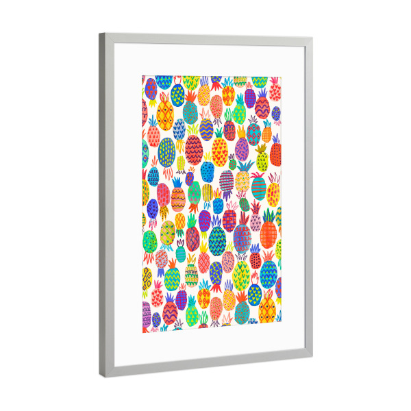 Poster mit Rahmen Silber "Cute Pineapples" artboxONE - Für Kinder,Essen & Trinken / Obst & Gemüse,Lustig