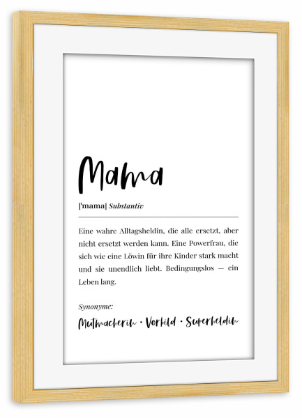 Poster mit Rahmen kiefer "Mama Definition Lexikon" artboxONE - Menschen,Schwarzweiß,Für Mama