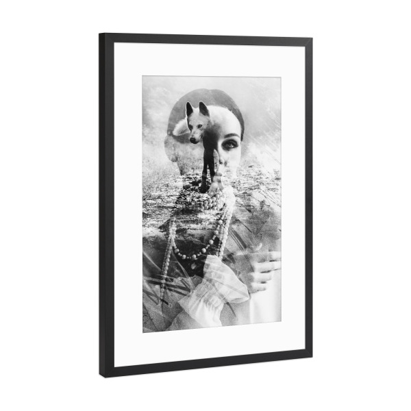 Poster mit Rahmen Schwarz (Metallic) "Wolf and woman" artboxONE - Natur,Tiere,Menschen