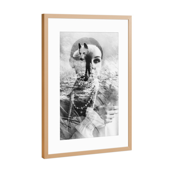Poster mit Rahmen Kupfer "Wolf and woman" artboxONE - Natur,Tiere,Menschen
