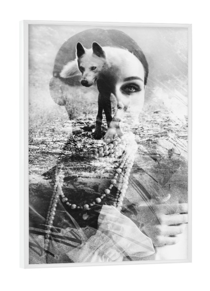Poster mit weißem Rahmen "Wolf and woman" artboxONE - Natur,Tiere,Menschen