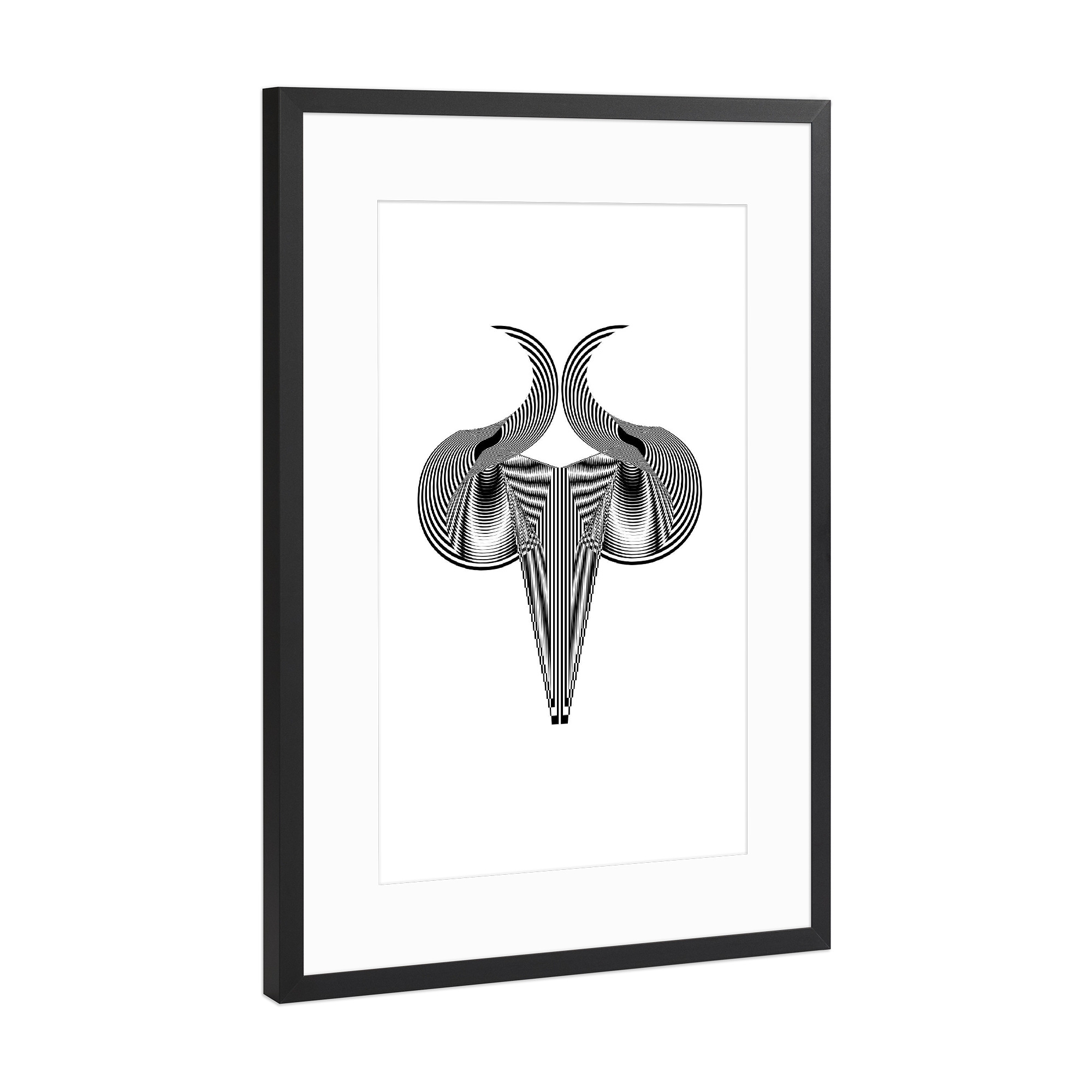Poster mit Rahmen Schwarz (Metallic) "Abstract praying mantis" artboxONE - Tiere,Abstrakt,Schwarzweiß,Geometrie