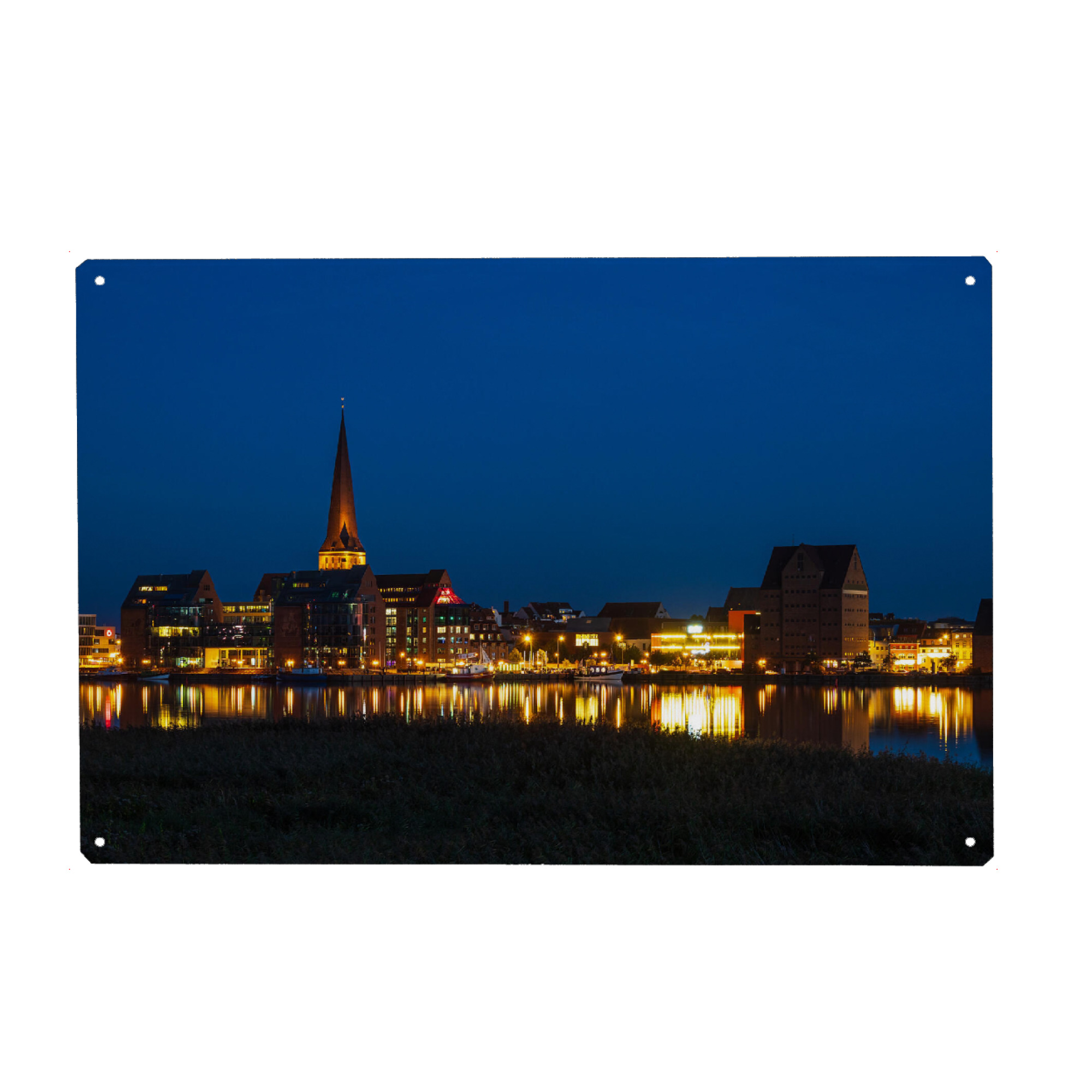Holzbild "Blaue Stunde in Rostock" artboxONE - Natur,Reise,Architektur,Städte / Weitere