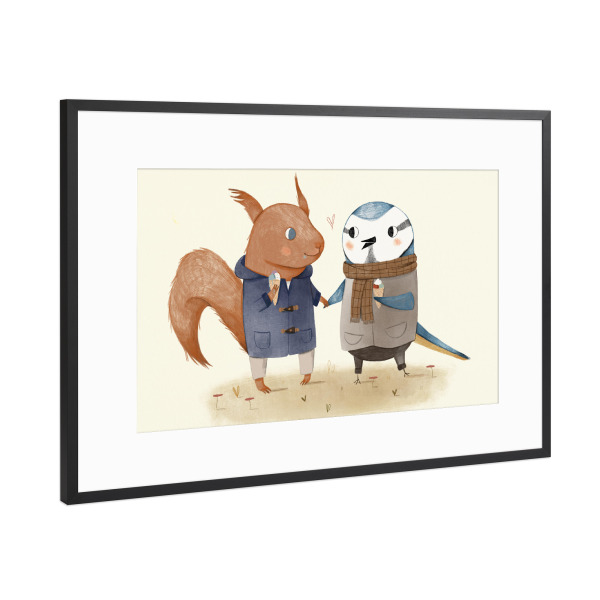 Poster mit Rahmen Schwarz (Metallic) "Eis essen" artboxONE - Natur,Für Kinder,Tiere,Liebe