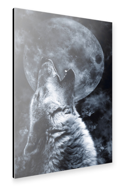 Alu-Dibond "Wolf heult den Mond an" 30x20 cm artboxONE