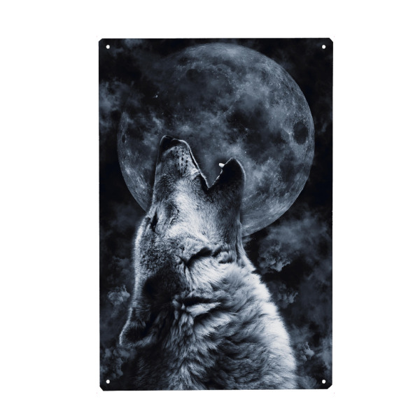 Holzbild "Wolf heult den Mond an" artboxONE - Natur,Tiere - Wolves,Animal,Wild,Tier,Wolf,Mond,Moon,Natur,Nature,Collage,Portrait