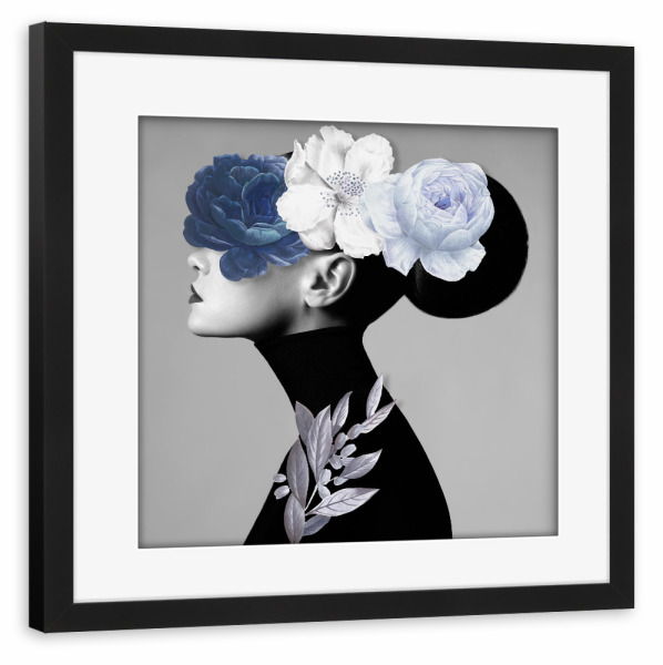 Poster mit Rahmen schwarz "Blue Rose Girl" artboxONE - Floral,Menschen - Flower,Blue,Woman,Girl,Collage,Frau,Blumen,Floral,Female