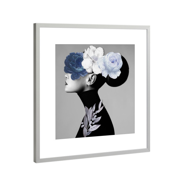 Poster mit Rahmen Silber "Blue Rose Girl" artboxONE - Floral,Menschen - Flower,Blue,Woman,Girl,Collage,Frau,Blumen,Floral,Female