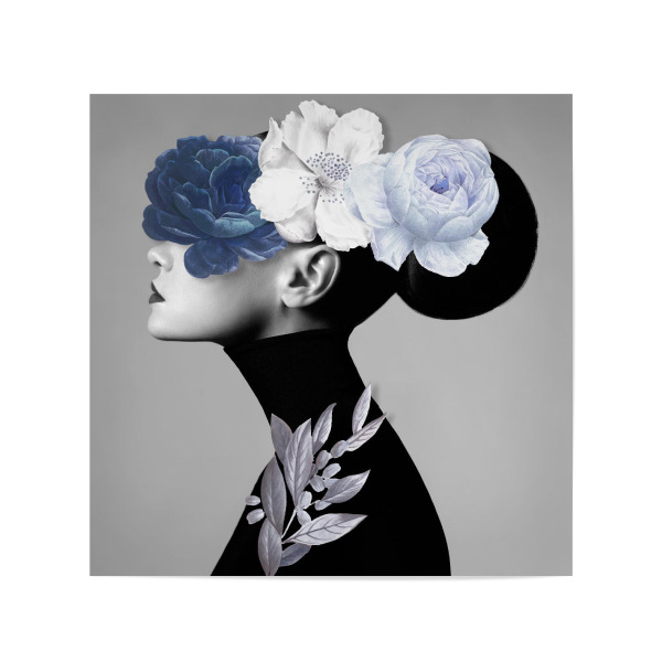 Poster 20x20 cm "Blue Rose Girl" artboxONE - Floral,Menschen - Flower,Blue,Woman,Girl,Collage,Frau,Blumen,Floral,Female