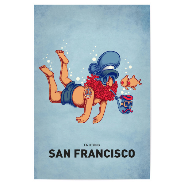 Poster "San Francisco Diver" artboxONE - Reise,Streetart,Städte / San Francisco,Lustig