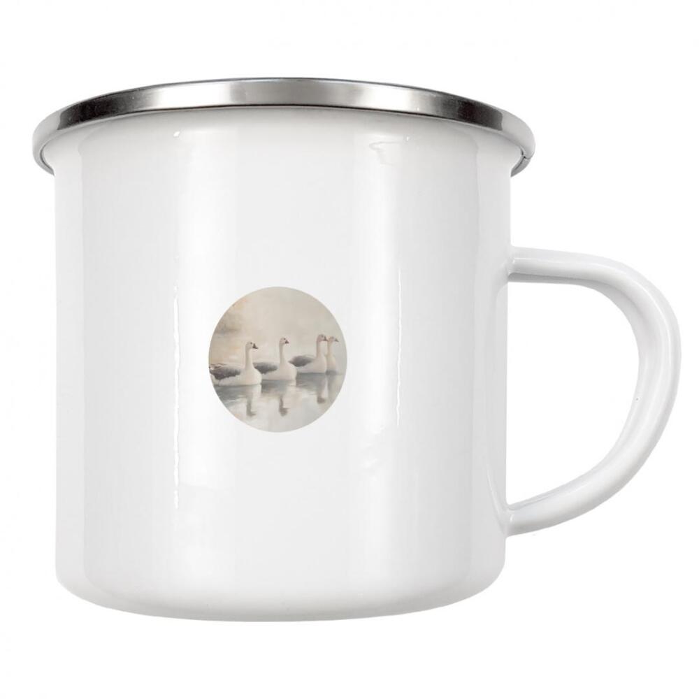 Emaille Tasse "Gänse in der Lagune" artboxONE - Natur,Tiere - Gänse,Lagune,Bauernhausdekor,Nutztiere