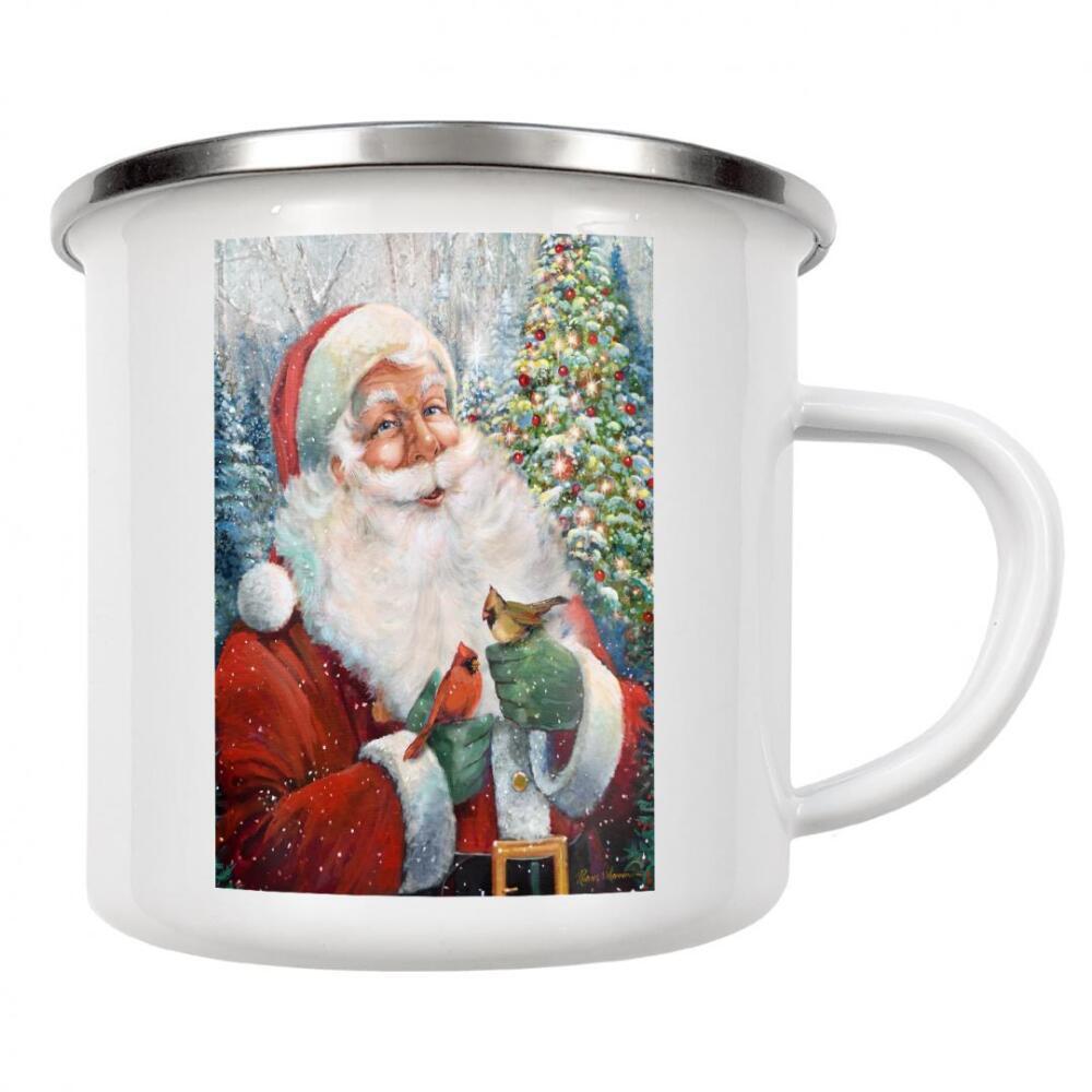 Emaille Tasse "Weihnachtsmann und Kardinäle" artboxONE - Menschen,Weihnachten,Männer - Weihnachtsmann,Weihnachten,Kardinäle,Feiertag