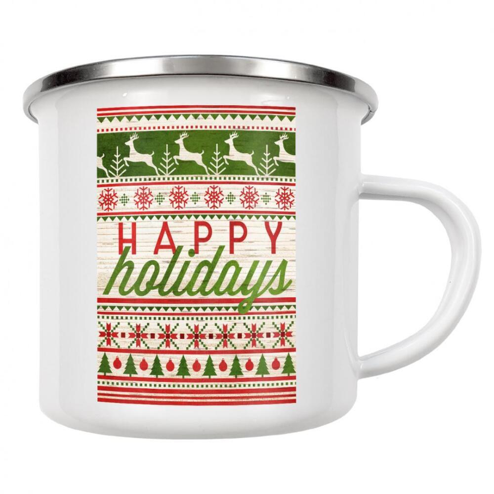 Emaille Tasse "Glücklichste Feiertage" artboxONE - Typografie,Weihnachten - Rentiere,Feiertage,Weihnachten,Bäume