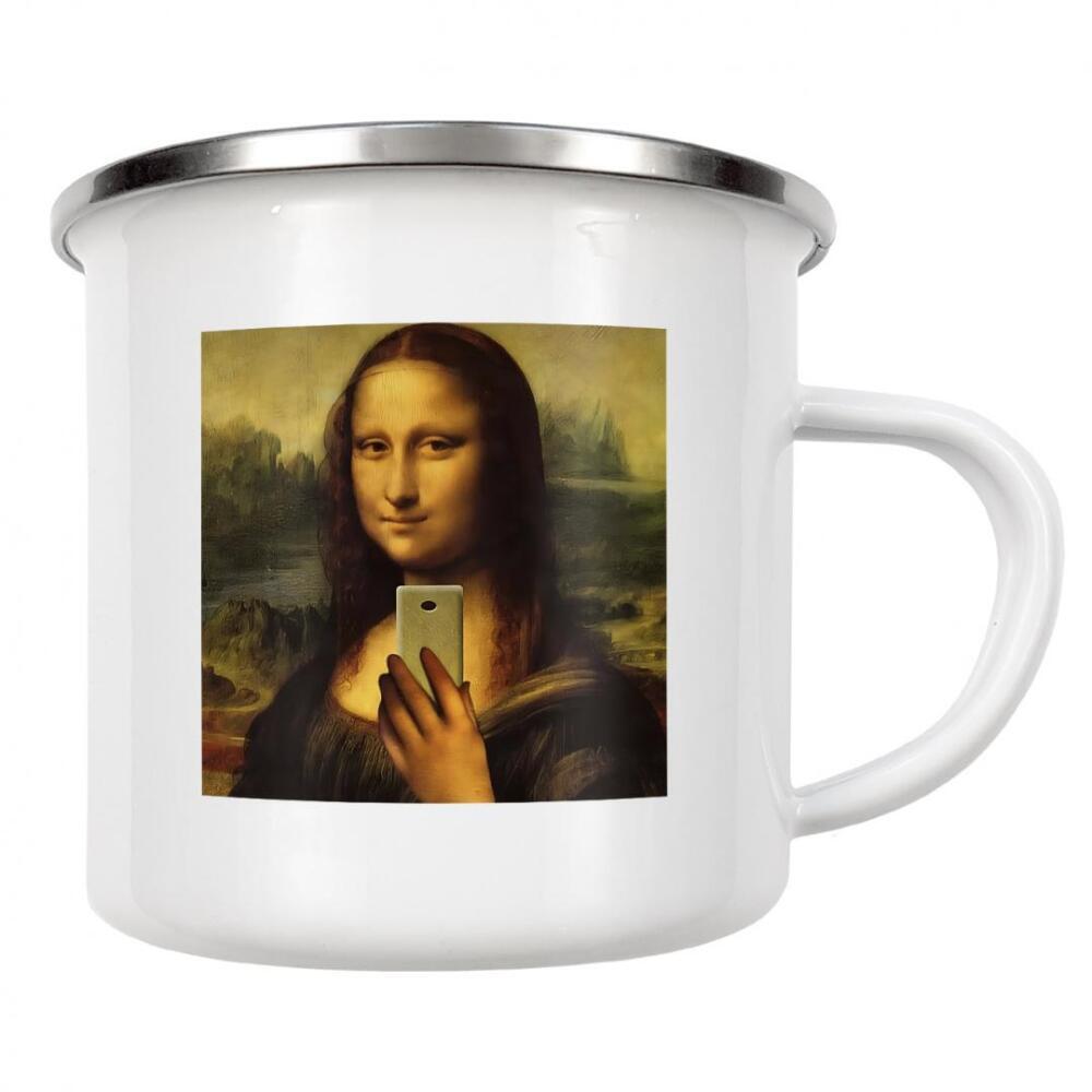 Emaille Tasse "Mona Social" artboxONE - Menschen,Lustig