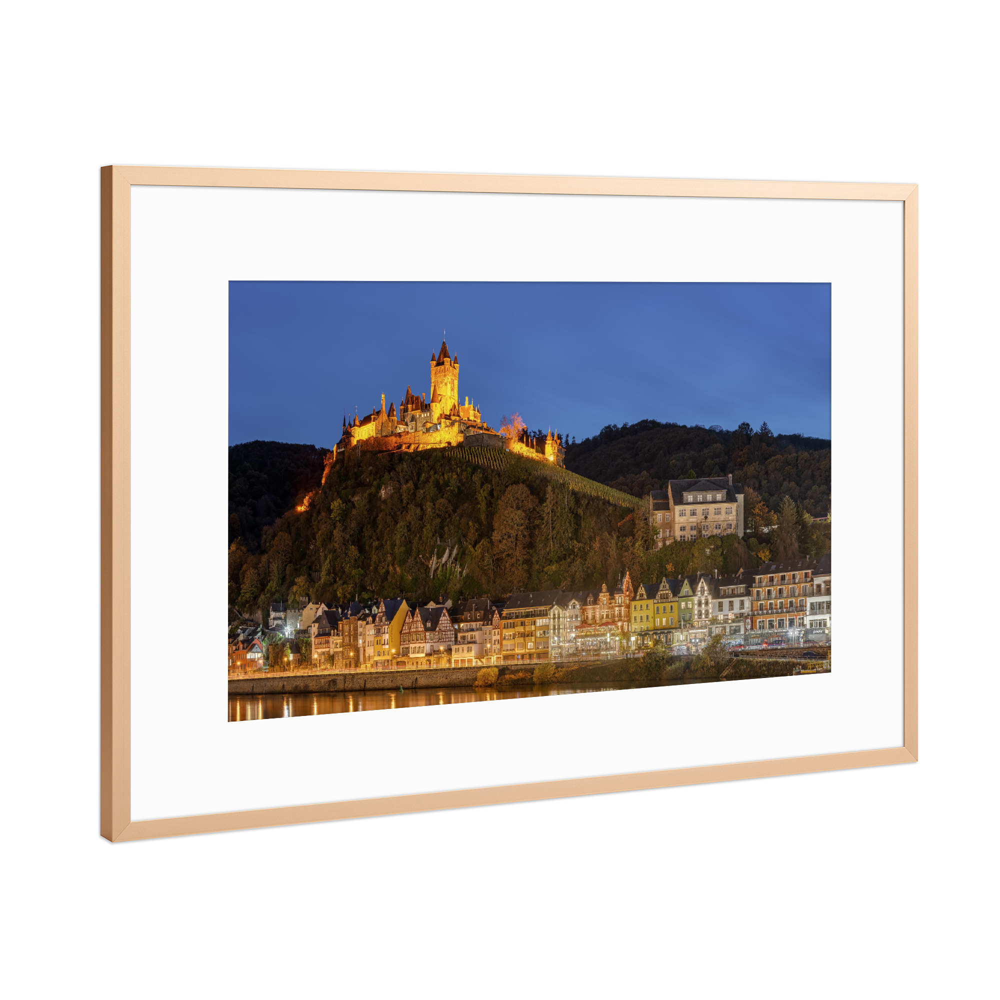 Poster mit Rahmen Kupfer "Cochem am Abend" artboxONE - Städte,Reise