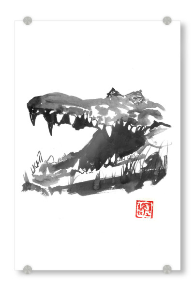 Acrylglasbild "Crocodile face" artboxONE - Tiere - Crocodile,Sumie,Japan,Krokodil,Tier,Animal,Portrait