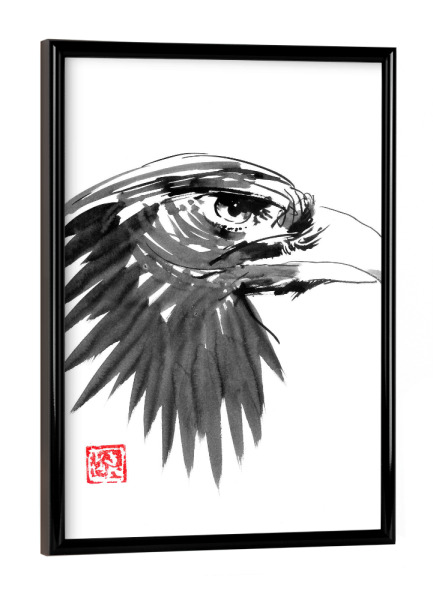 Poster mit schwarzem Rahmen "Eagle" artboxONE - Tiere - Eagle,Sumie,Japan,Adler,Portrait,Tier,Animal,Vogel,Bird,Schwarzweiß,Blackandwhite