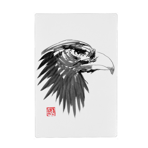 Holzbild "Eagle" artboxONE - Tiere - Eagle,Sumie,Japan,Adler,Portrait,Tier,Animal,Vogel,Bird,Schwarzweiß,Blackandwhite