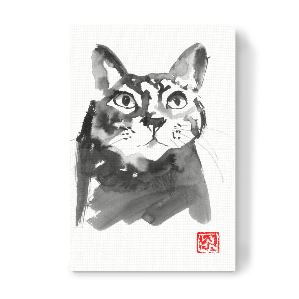 Leinwandbild "Stunned cat" artboxONE - Tiere - Cat,Neko,Sumie,Japan,Katze,Tier,Animal,Schwarzweiß,Blackandwhite,Portrait