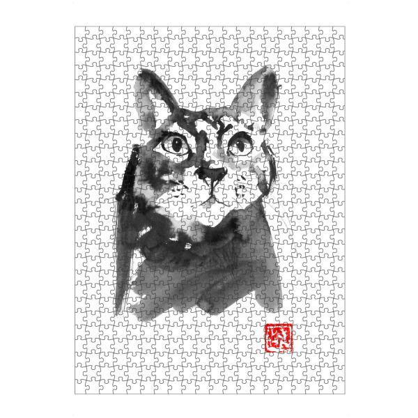 Puzzle Ravensburger "Stunned cat" artboxONE - Tiere - Cat,Neko,Sumie,Japan,Katze,Tier,Animal,Schwarzweiß,Blackandwhite,Portrait - Bild cat