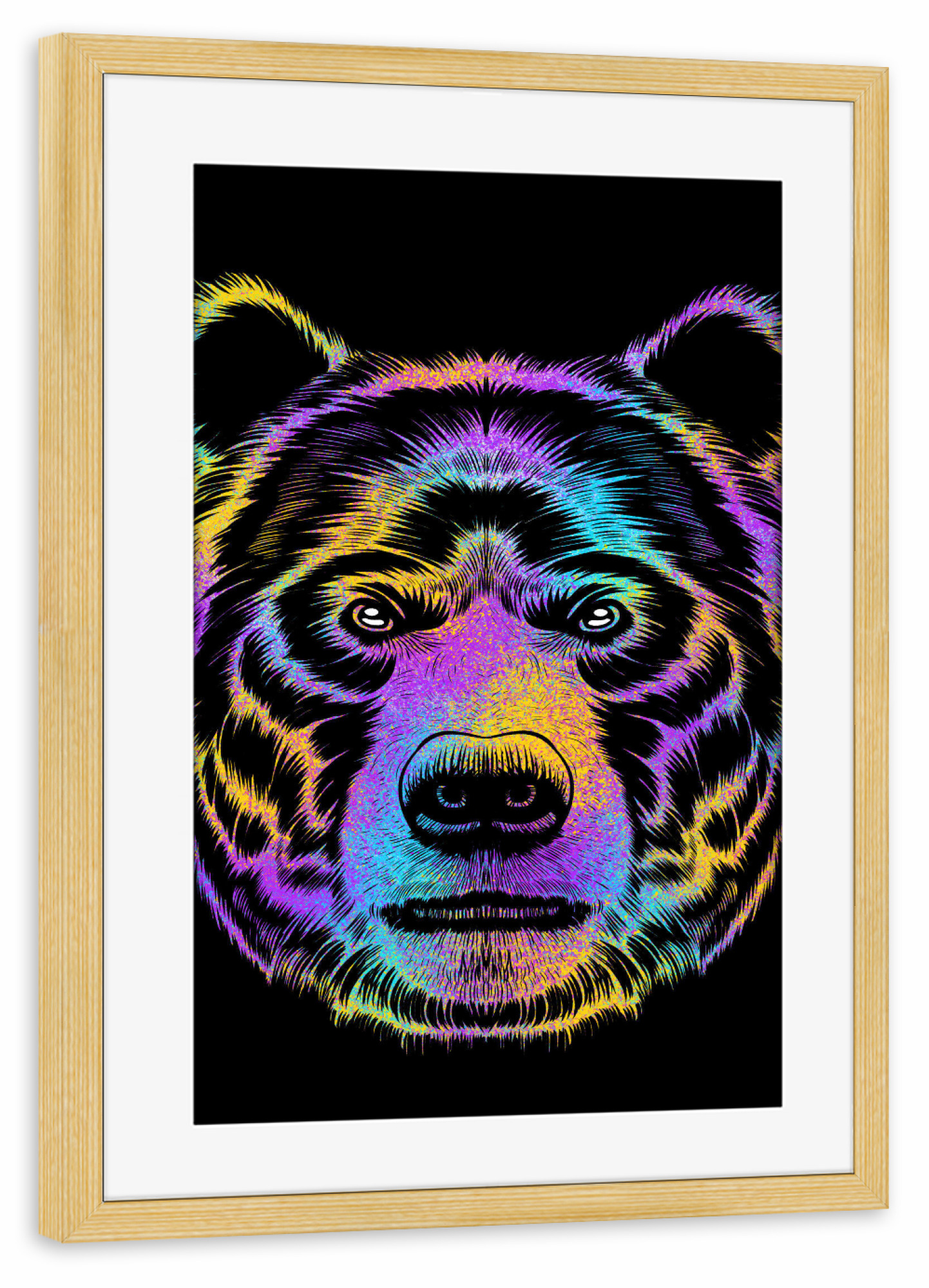 Poster mit Rahmen kiefer "Bear colorful" artboxONE - Tiere,Abstrakt - Grizzly,Bear,Beast,Animal,Tier,Bär,Portrait,Colorful,Bunt,Abstract,Abstrakt
