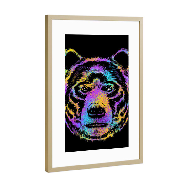 Poster mit Rahmen Gold "Bear colorful" artboxONE - Tiere,Abstrakt - Grizzly,Bear,Beast,Animal,Tier,Bär,Portrait,Colorful,Bunt,Abstract,Abstrakt